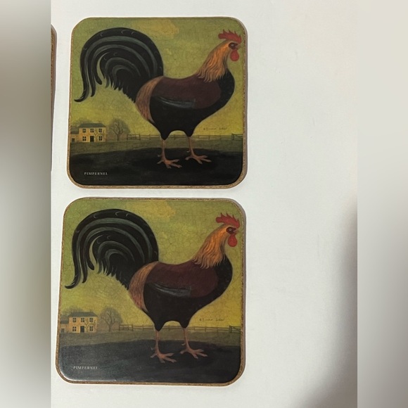 Vintage Pimpernal Set of 6 Rooster Coasters Cork Backed Chicken Farmhouse - Picture 3 of 14